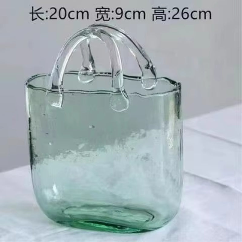 Handbag Shape Flower Vase Fish Tank Transparent Glass Hydroponic Plant Container for Home Office Decor Small Goldfish Container