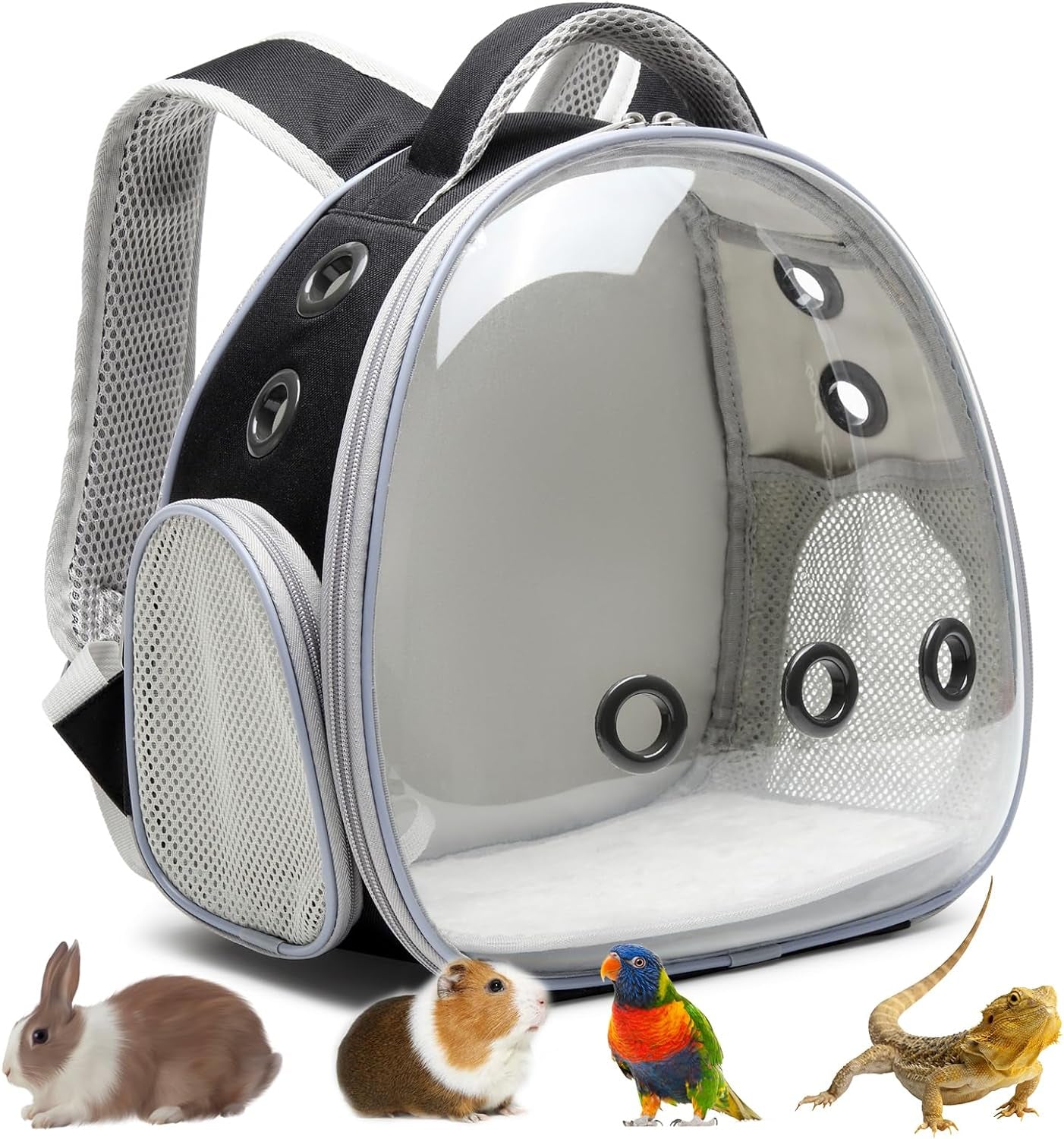 Portable Travel Pet Backpack Carrier Hamster Bag Guinea Pig Bird Small Dog Cat Turtle Carrier Rabbit Cage Squirrel Bearded Dragon Breathable Hangbag (Black)
