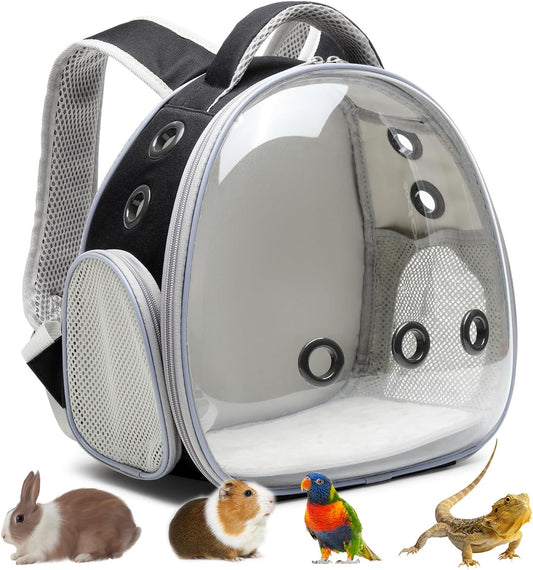 Portable Travel Pet Backpack Carrier Hamster Bag Guinea Pig Bird Small Dog Cat Turtle Carrier Rabbit Cage Squirrel Bearded Dragon Breathable Hangbag (Black)