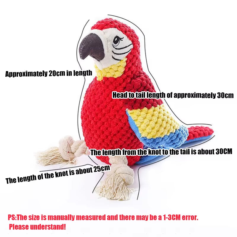 1PC Indestructible Plush Parrot Dog Toy, Squeaky Stuffing Toy, Pet Supplies for Small and Big Dogs