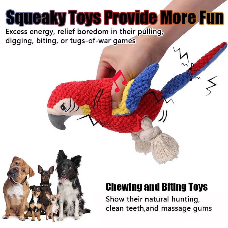 1PC Indestructible Plush Parrot Dog Toy, Squeaky Stuffing Toy, Pet Supplies for Small and Big Dogs