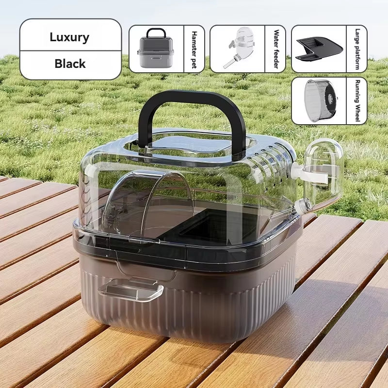 Hamster Travel Cage Lightweight Chinchilla Carrier Bag with Handle,Breathable Hamster Habitat with Water Bottle,Large Capacity