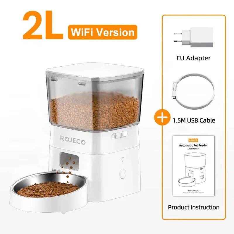 2L Automatic Cat Feeder WIFI Smart Pet Food Dispenser for Dry Food Dogs Kibble Dispenser with Remote Control Accessories