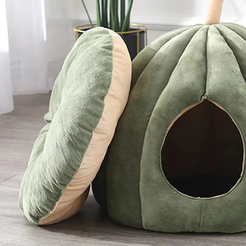 Enclosed Cat Nest Winter Warm Cat Bed Pumpkin Shape Pet Sleeping House for Cats Comfortable Washable Cat Sleeping Bed Pet Supply