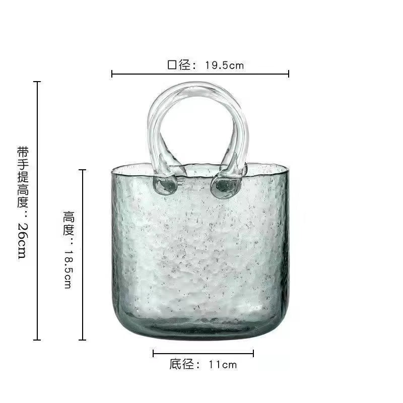 Handbag Shape Flower Vase Fish Tank Transparent Glass Hydroponic Plant Container for Home Office Decor Small Goldfish Container