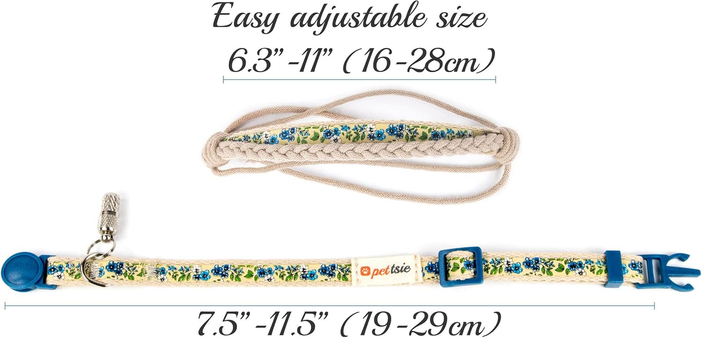 Breakaway Cat Collar & Matching Bracelet, Adjustable Collar 19-29 Cm, Safety Buckle, Soft Cotton, ID Tag Included, Blue