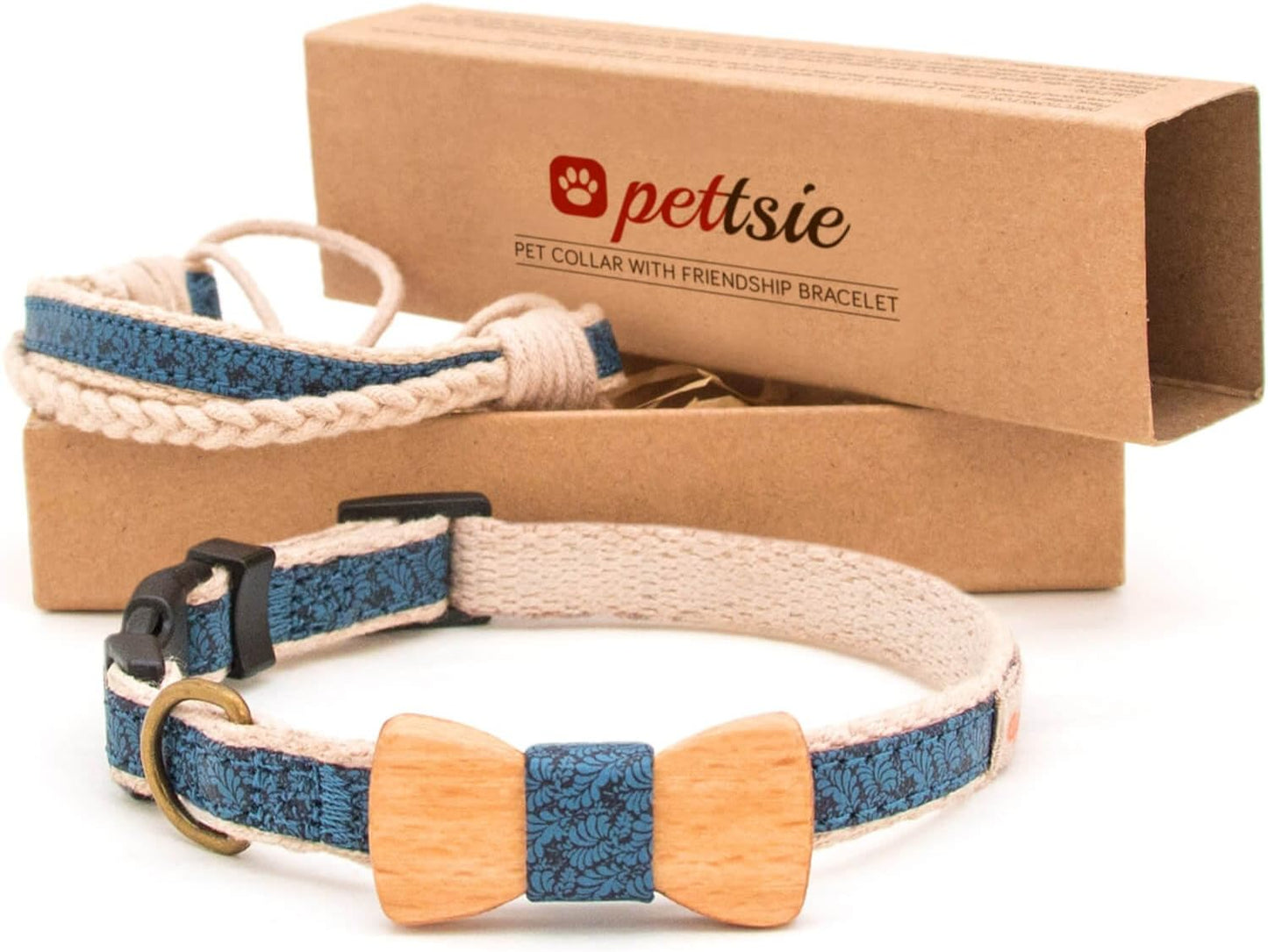 Matching Dog Bow Tie Collar & Owner Bracelet, Adjustable for Small & Medium Dogs, Stylish & Durable, Soft Hemp Material, S, Blue