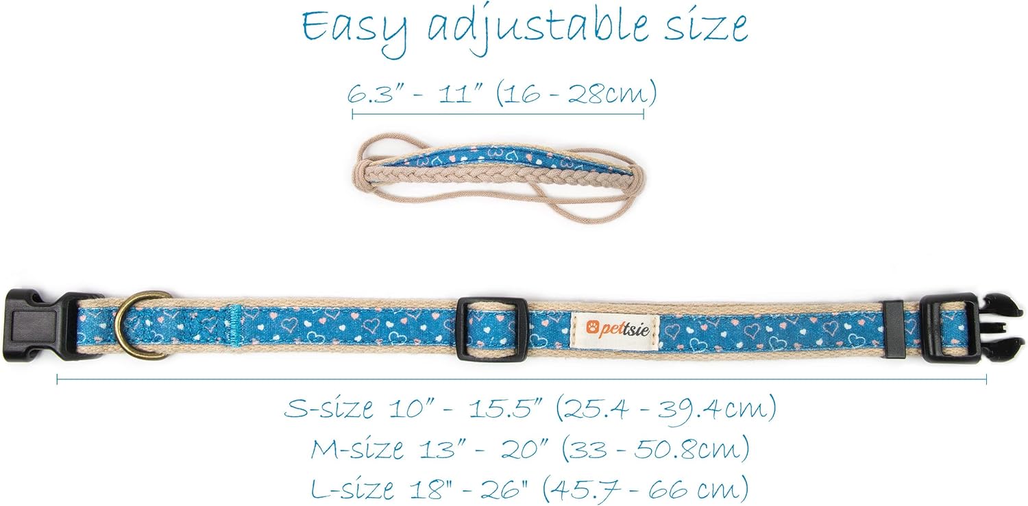 Dog Collar Bandana with Matching Bracelet, Adjustable for Small, Medium & Large Dogs, Durable Hemp, Soft & Stylish Design, S, Blue