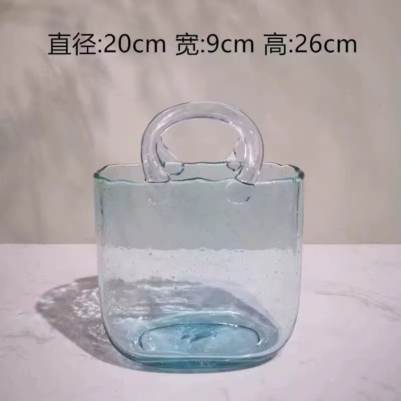 Handbag Shape Flower Vase Fish Tank Transparent Glass Hydroponic Plant Container for Home Office Decor Small Goldfish Container