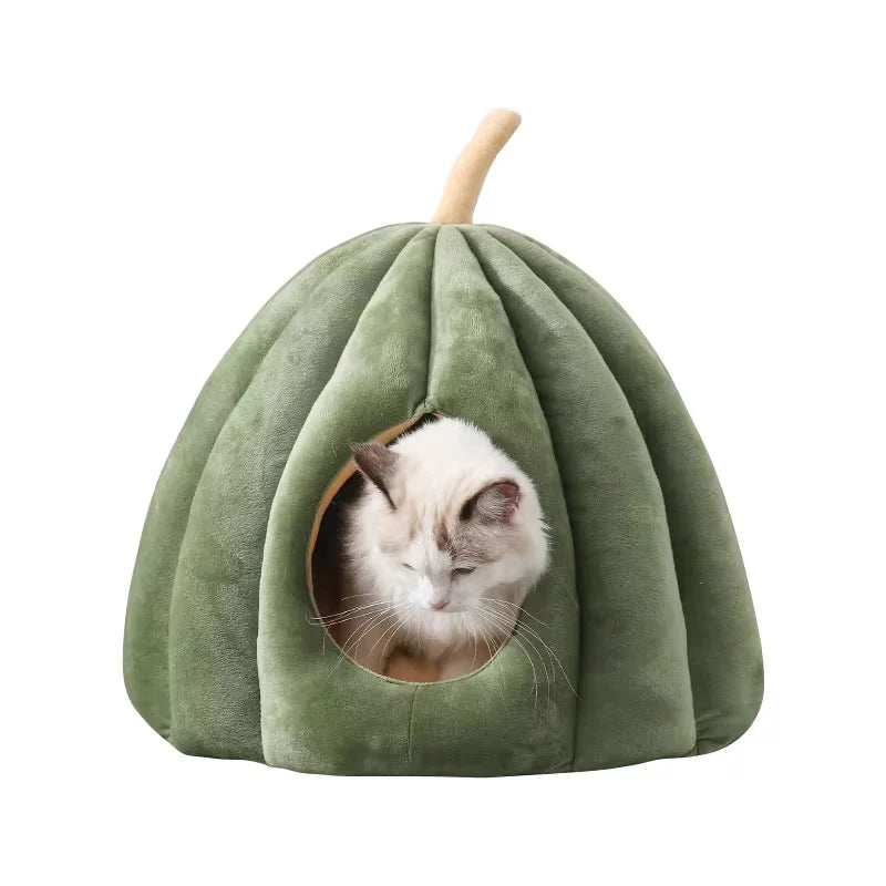 Enclosed Cat Nest Winter Warm Cat Bed Pumpkin Shape Pet Sleeping House for Cats Comfortable Washable Cat Sleeping Bed Pet Supply