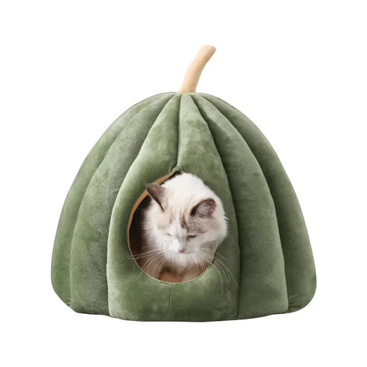 Enclosed Cat Nest Winter Warm Cat Bed Pumpkin Shape Pet Sleeping House for Cats Comfortable Washable Cat Sleeping Bed Pet Supply