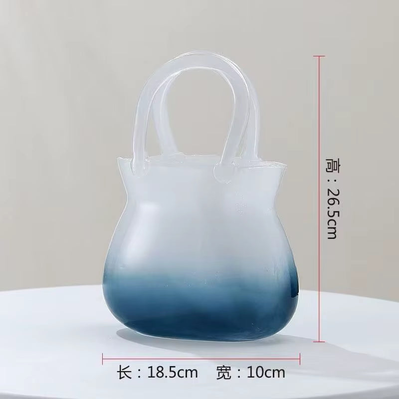 Handbag Shape Flower Vase Fish Tank Transparent Glass Hydroponic Plant Container for Home Office Decor Small Goldfish Container