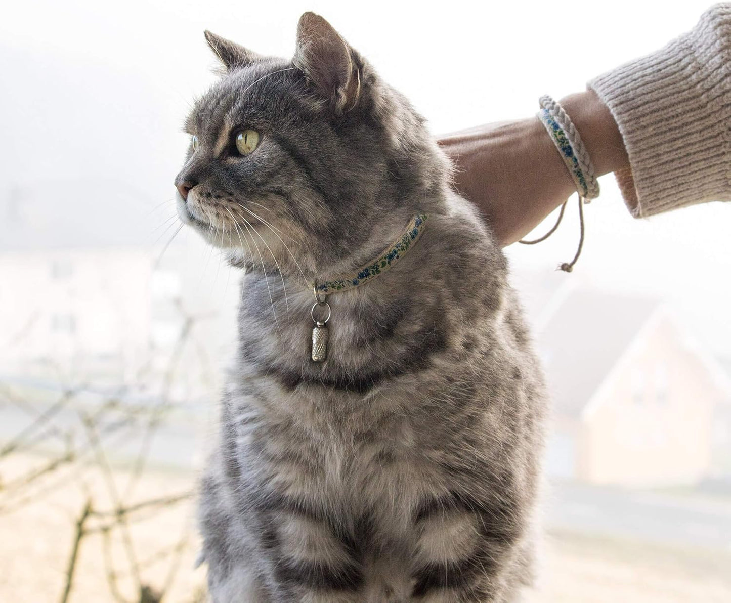 Breakaway Cat Collar & Matching Bracelet, Adjustable Collar 19-29 Cm, Safety Buckle, Soft Cotton, ID Tag Included, Blue