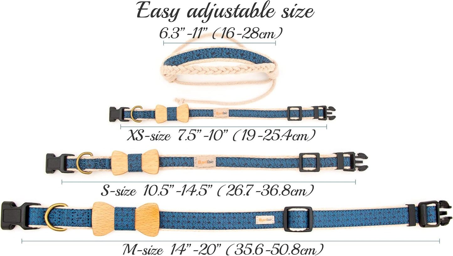 Matching Dog Bow Tie Collar & Owner Bracelet, Adjustable for Small & Medium Dogs, Stylish & Durable, Soft Hemp Material, S, Blue