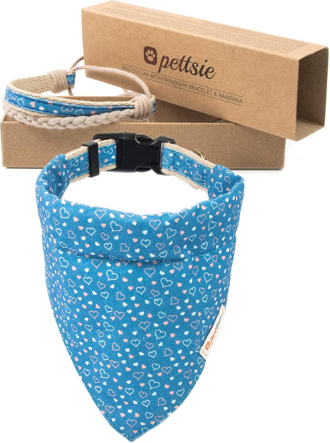 Dog Collar Bandana with Matching Bracelet, Adjustable for Small, Medium & Large Dogs, Durable Hemp, Soft & Stylish Design, S, Blue