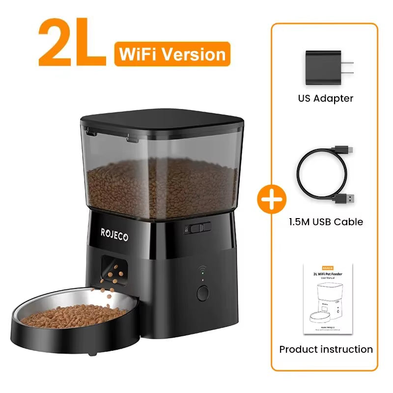 2L Automatic Cat Feeder WIFI Smart Pet Food Dispenser for Dry Food Dogs Kibble Dispenser with Remote Control Accessories