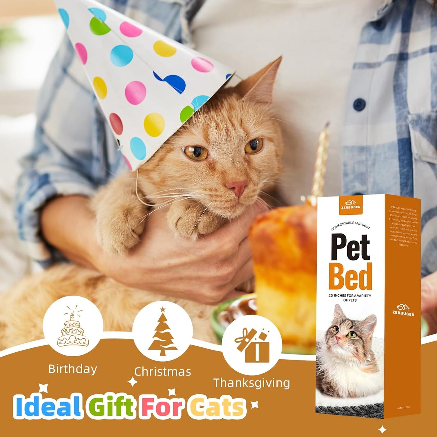 Cat Bed, 20In Dog Beds for Small Dogs, Calming Cat & Dog Beds for Indoor Pets, P