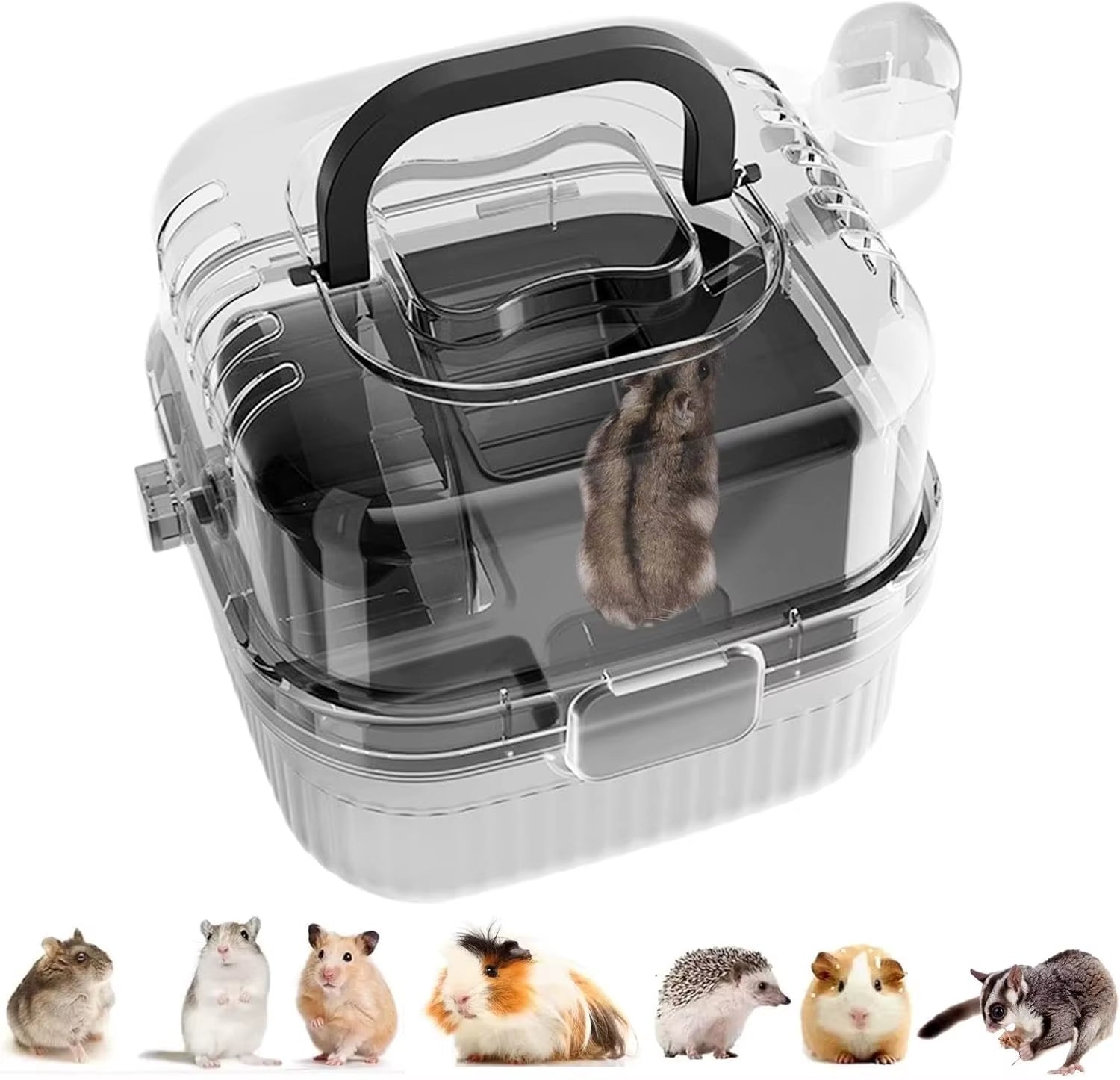 Hamster Travel Cage Lightweight Chinchilla Carrier Bag with Handle,Breathable Hamster Habitat with Water Bottle,Large Capacity