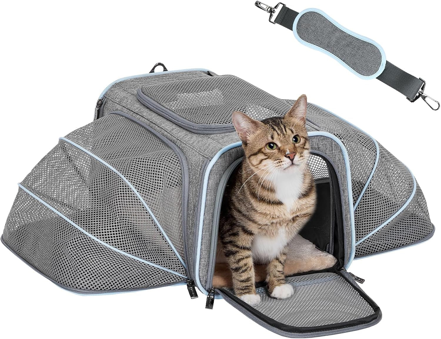 Expandable Small Cat Carriers Dog Carrier, Airline Approved Soft-Sided Portable Washable Pet Travel Carrier with Two Extension up to 9LB
