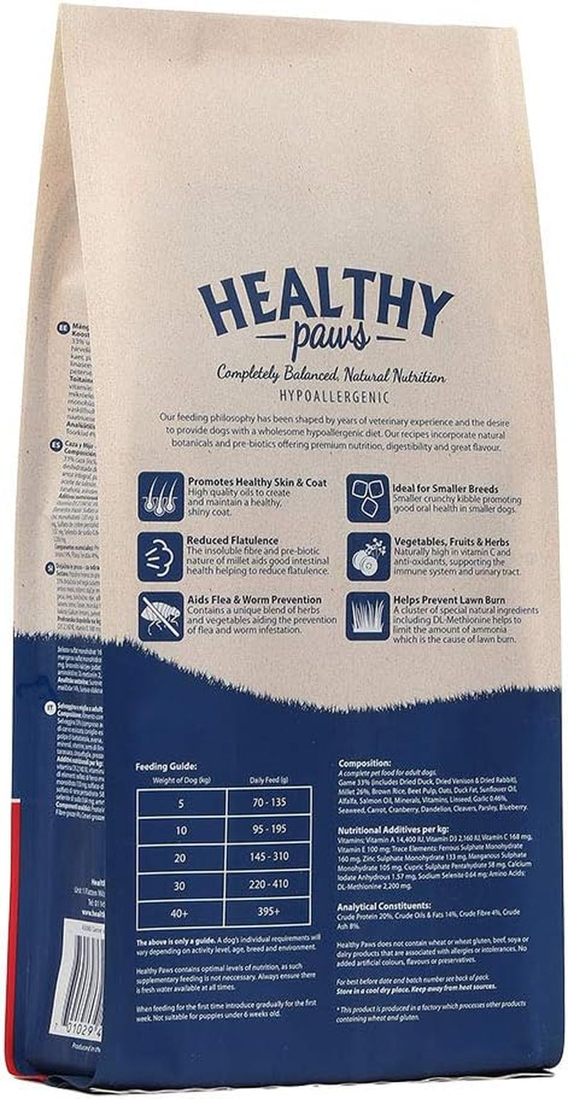 Premium Dry Dog Food Hypoallergenic Healthy Gluten Free Natural Ingredients Game & Millet Complete Nutrition for Adult Small Breeds - 2Kg