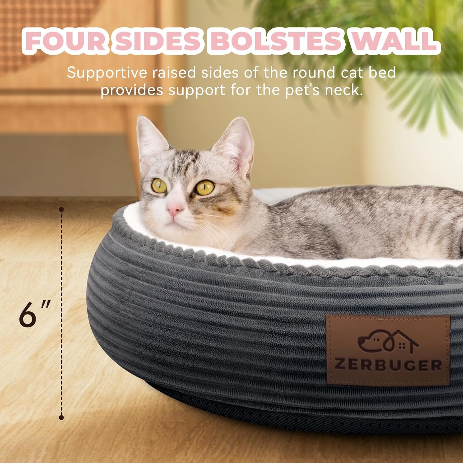 Cat Bed, 20In Dog Beds for Small Dogs, Calming Cat & Dog Beds for Indoor Pets, P