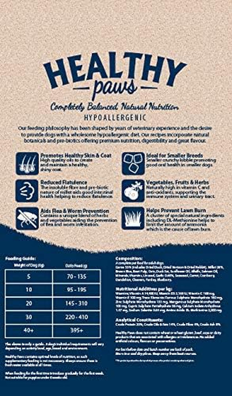 Premium Dry Dog Food Hypoallergenic Healthy Gluten Free Natural Ingredients Game & Millet Complete Nutrition for Adult Small Breeds - 2Kg