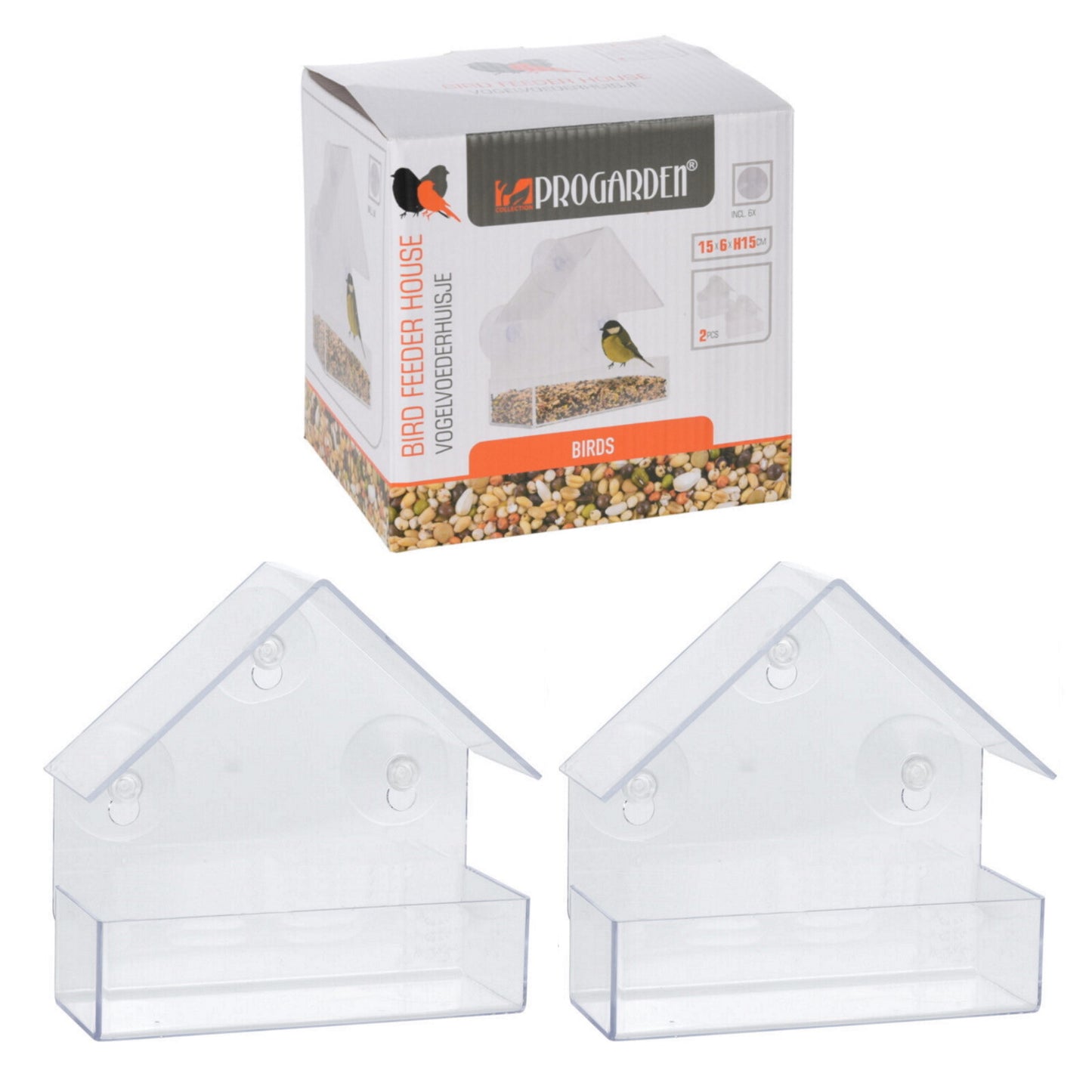 Window Bird Feeder Wild Hanging Feeding Table Clear Perspex with Suction Cup 2PC