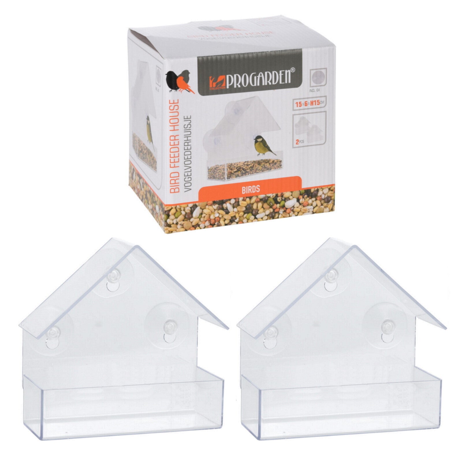 Window Bird Feeder Wild Hanging Feeding Table Clear Perspex with Suction Cup 2PC