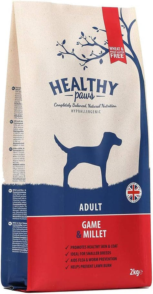 Premium Dry Dog Food Hypoallergenic Healthy Gluten Free Natural Ingredients Game & Millet Complete Nutrition for Adult Small Breeds - 2Kg