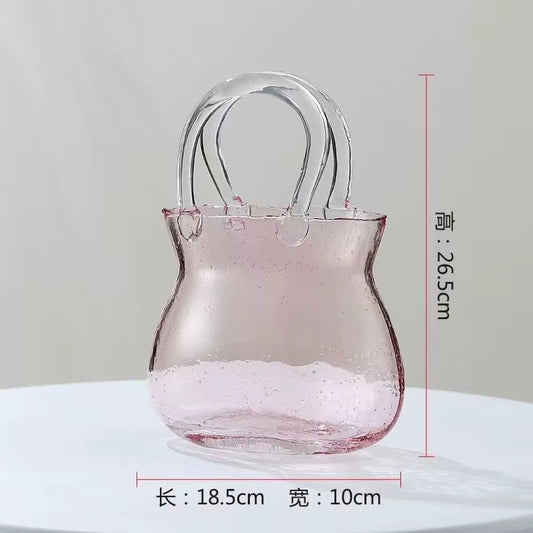 Handbag Shape Flower Vase Fish Tank Transparent Glass Hydroponic Plant Container for Home Office Decor Small Goldfish Container