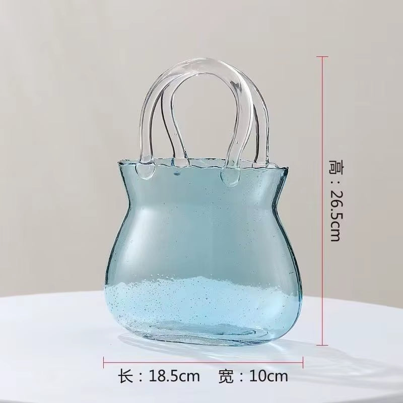 Handbag Shape Flower Vase Fish Tank Transparent Glass Hydroponic Plant Container for Home Office Decor Small Goldfish Container