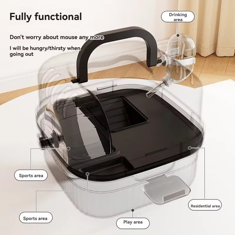 Hamster Travel Cage Lightweight Chinchilla Carrier Bag with Handle,Breathable Hamster Habitat with Water Bottle,Large Capacity